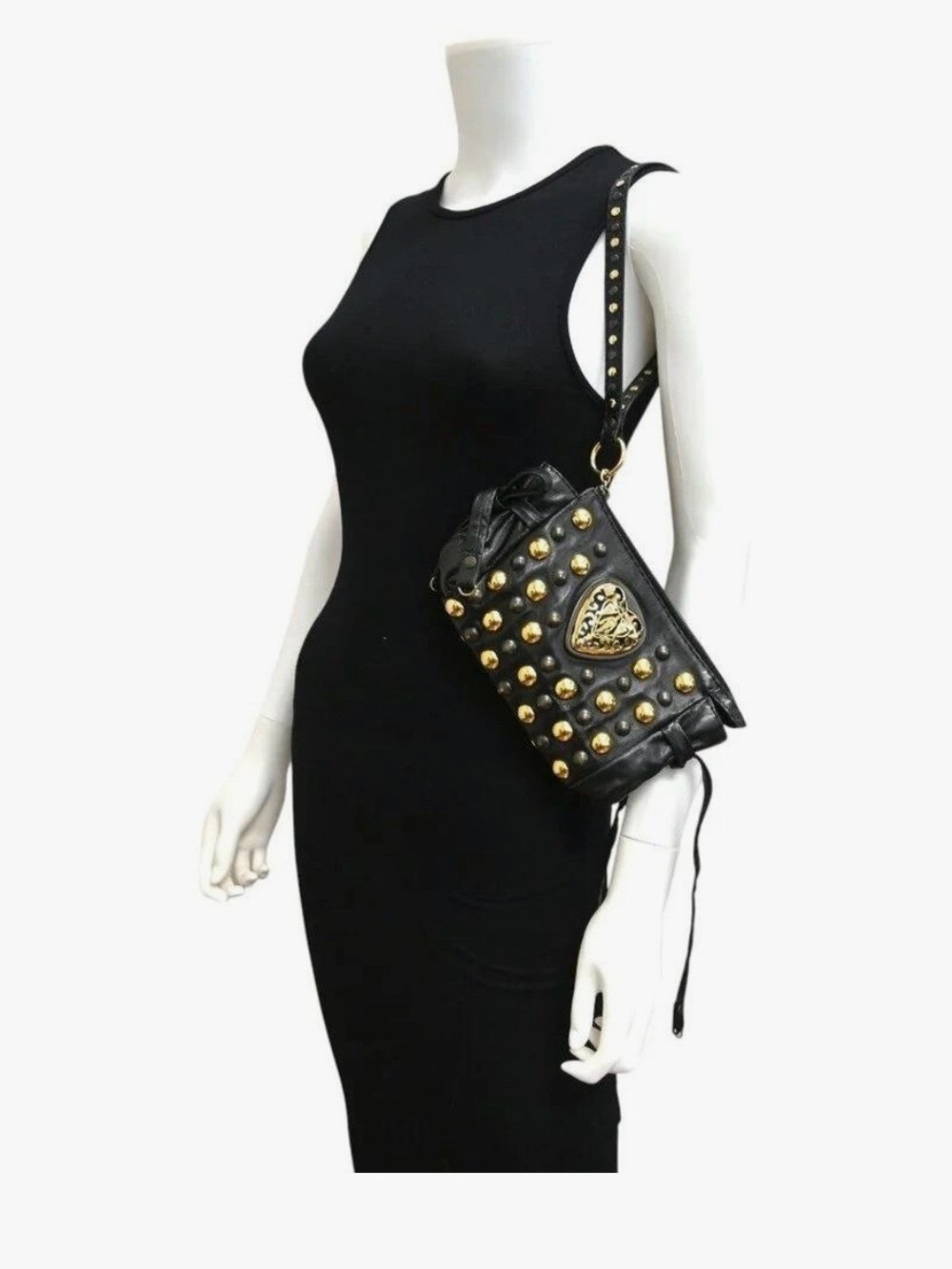 Gucci Hysteria Leather Studded Clutch Bag Blue/Black - Picture 2 of 16